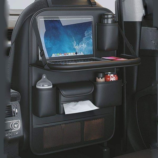 Modern Leather Car Backseat Organizer Foldable Dining Table