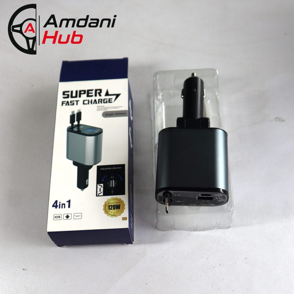 120W Retractable Car Charger 4 in 1 Car Fast Charger