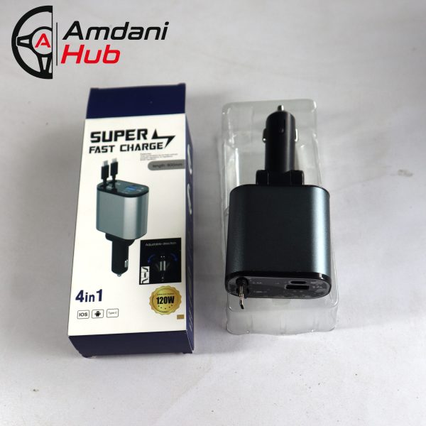 120W Retractable Car Charger 4 in 1 Car Fast Charger
